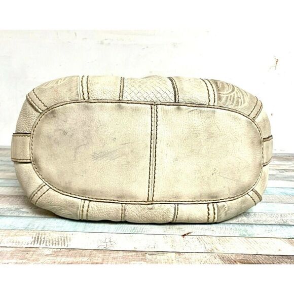 ROOMY Fossil IVORY CREAM EMBOSSED GENUINE LEATHER SHOULDER BAG TOTE HANDBAG - Picture 7 of 12